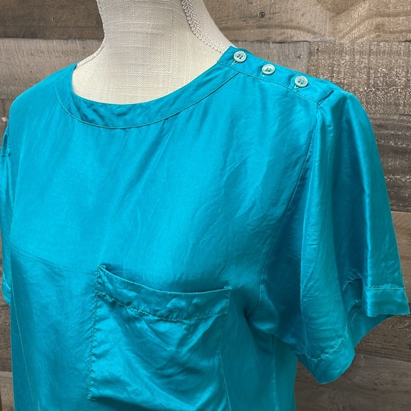 Color Code Teal Silk Blouse M - Picture 2 of 8